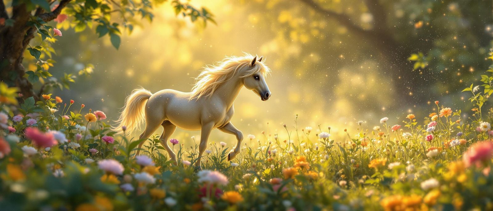 Tiny Horse in Vibrant Fantasy Meadow