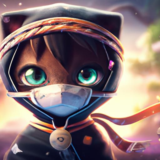 Chibi Kitten Ninja in Fantasy Digital Illustration