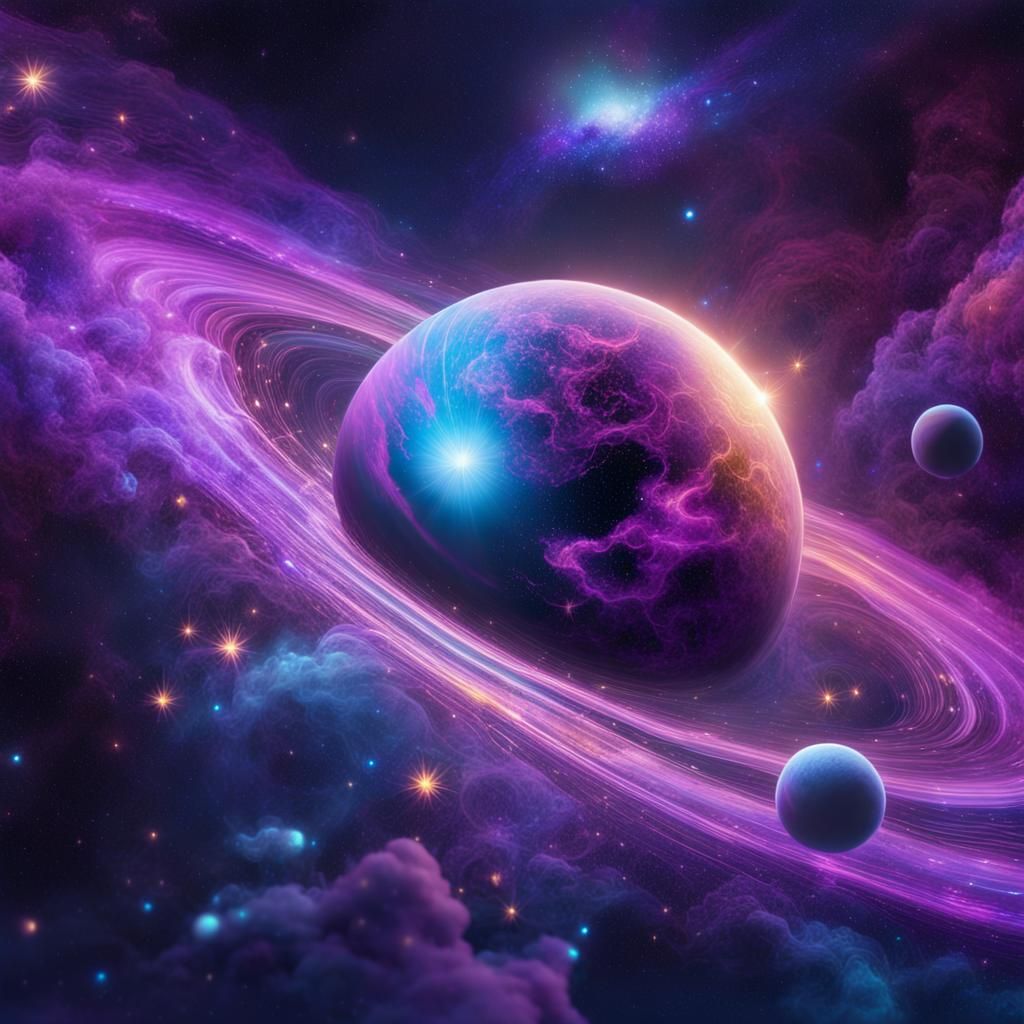 Vibrant Astral Illustration with Scrolling Stars