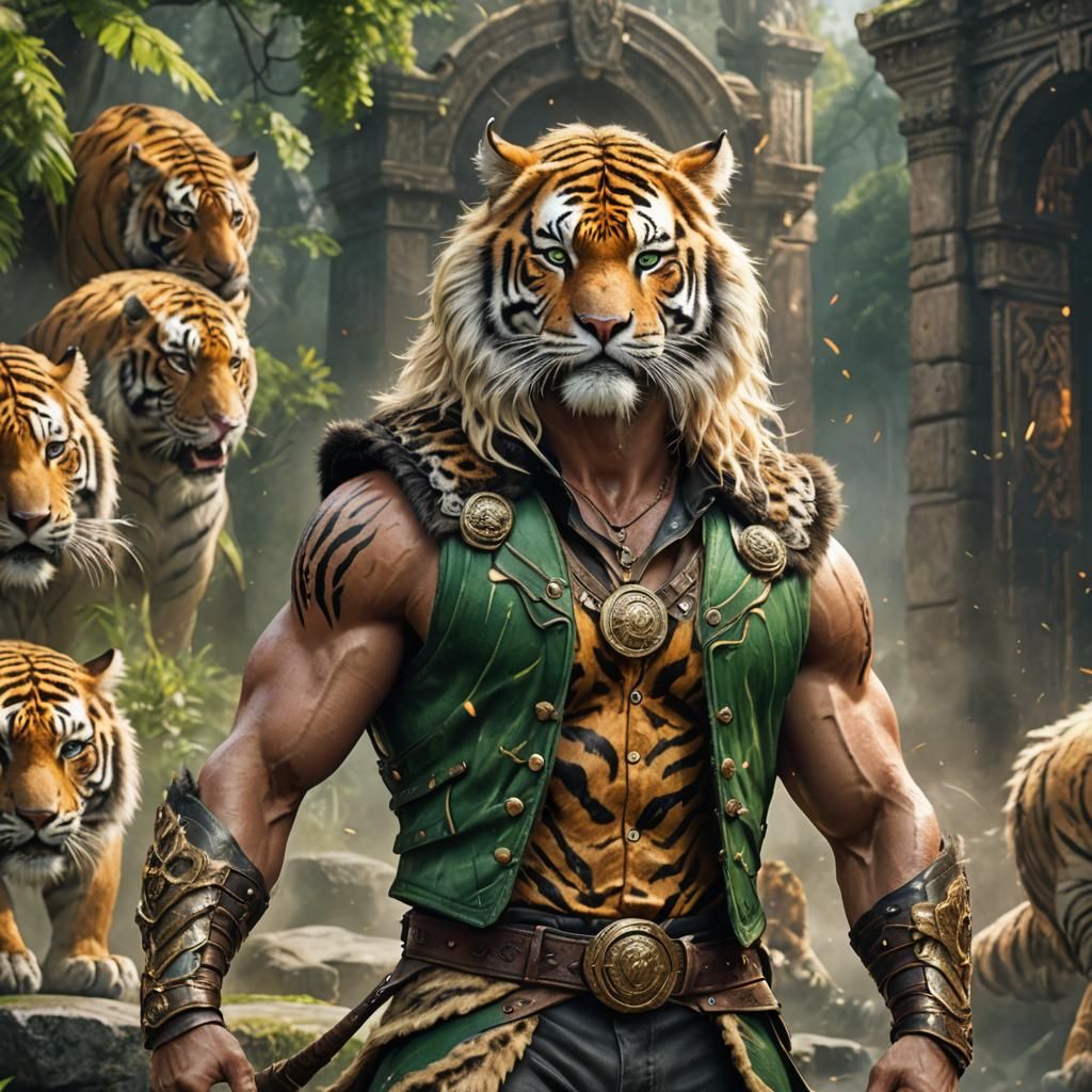 Fantasy Warrior with Tiger Vest in Detailed Matte Painting