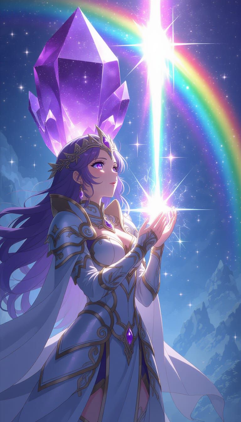 Celestial Dragon-Woman in Baroque Armor with Amethyst Crysta...