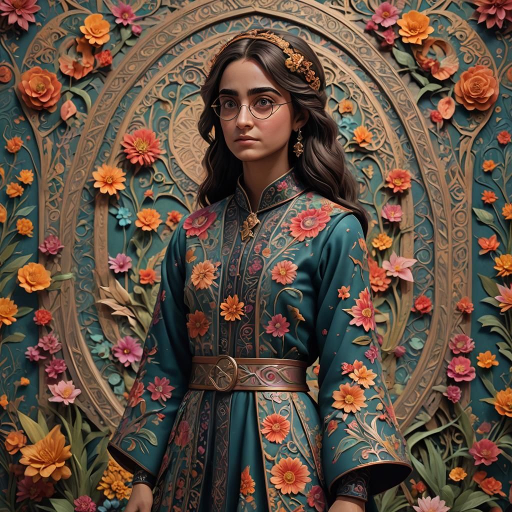 Indo-Persian Floral Woman: Concept Art Portrait