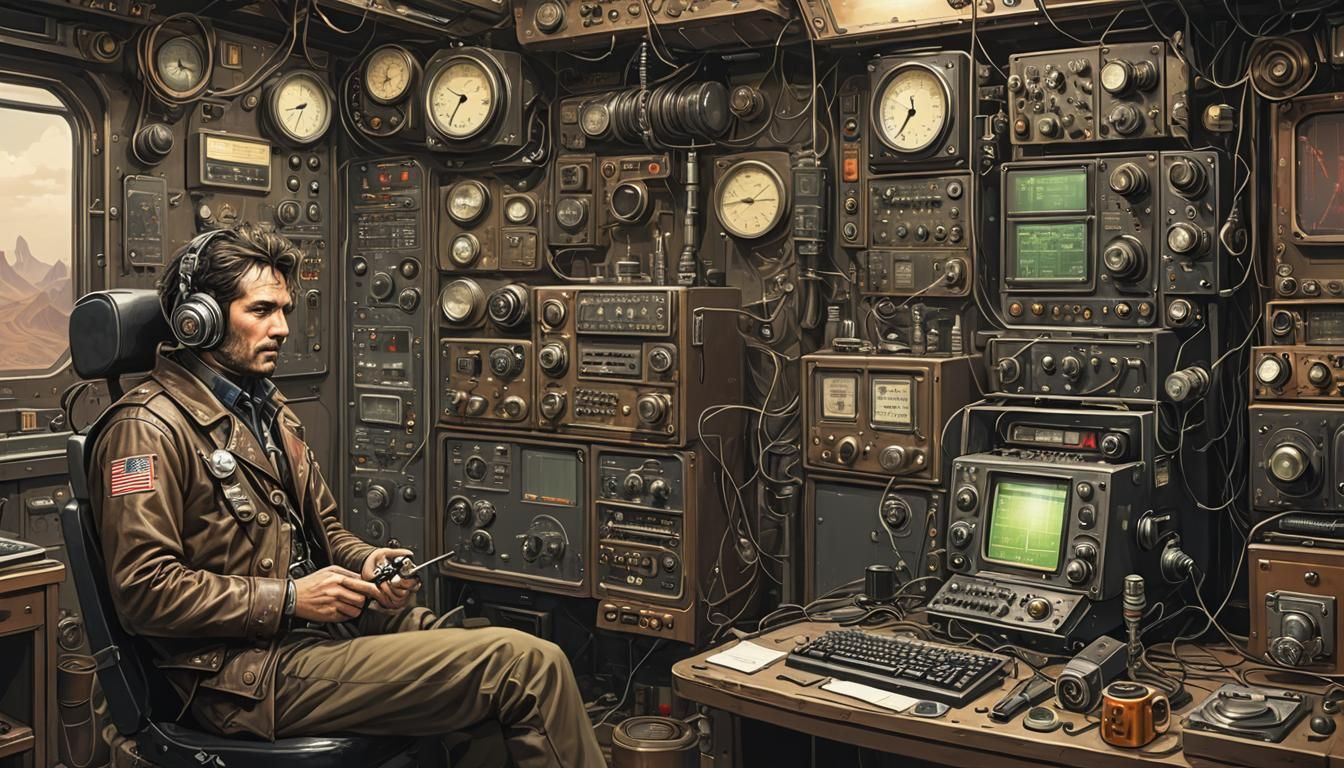 Futuristic Steampunk CB Radio Connected to Computer