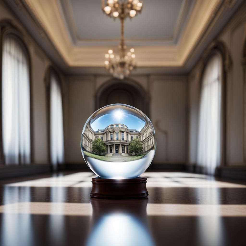Hyperrealistic Crystal Ball Reflecting a Room