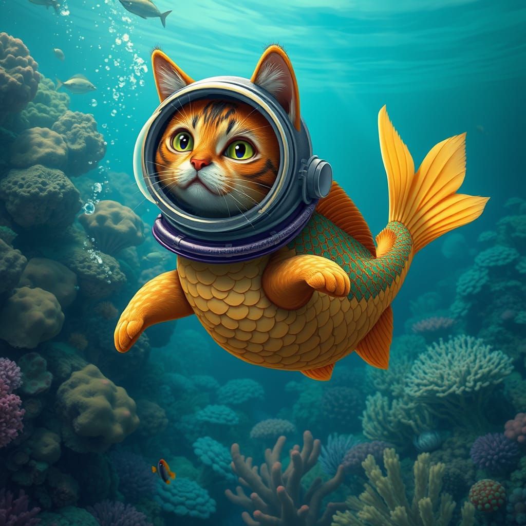 Whimsical Aquatic Explorer in Dreamy Corals