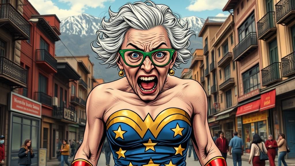 Elderly Woman in Wonder Woman Costume, McKean Illustration