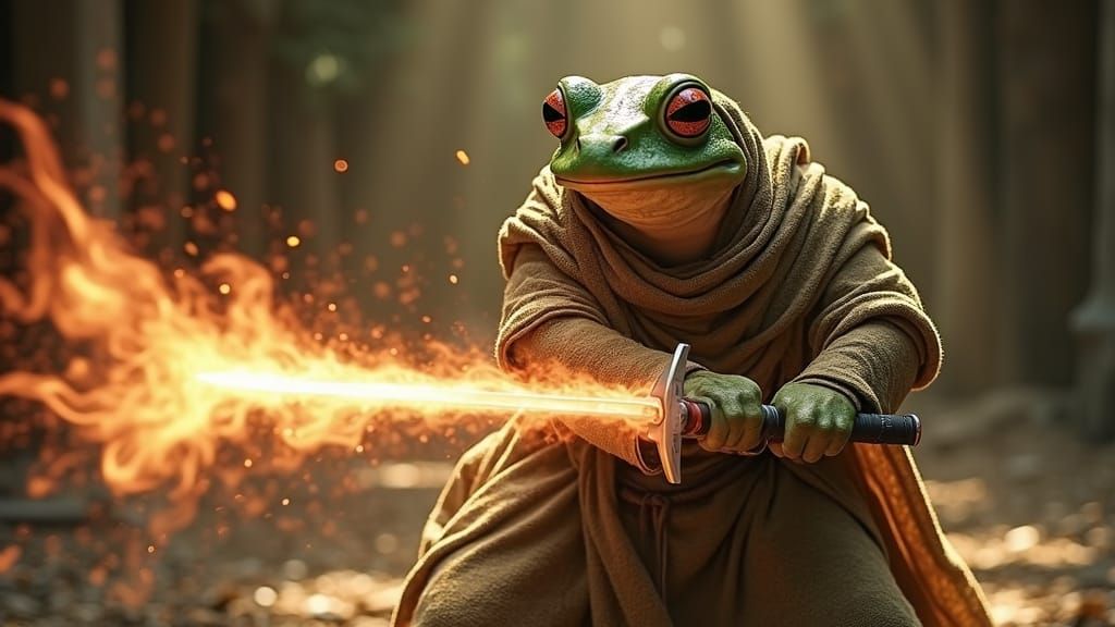 Frog Warrior Slashes with Glowing Sword