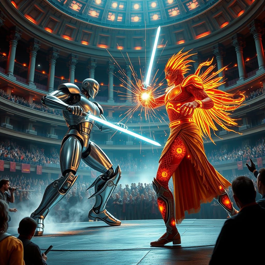 Futuristic Arena Meets Ancient Roman Grandeur in Epic Hologr...