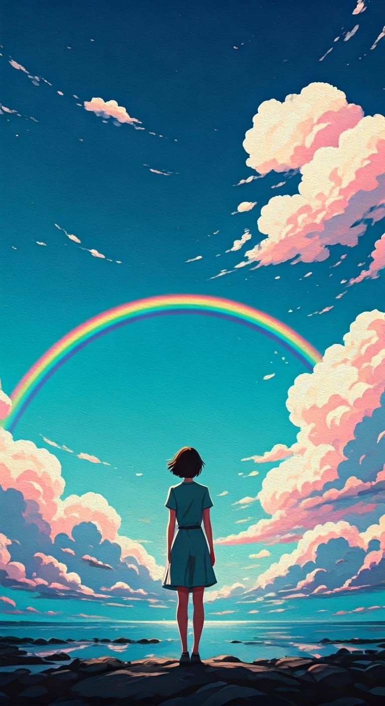 Dreamy Black and White Rainbow Over Pink Clouds