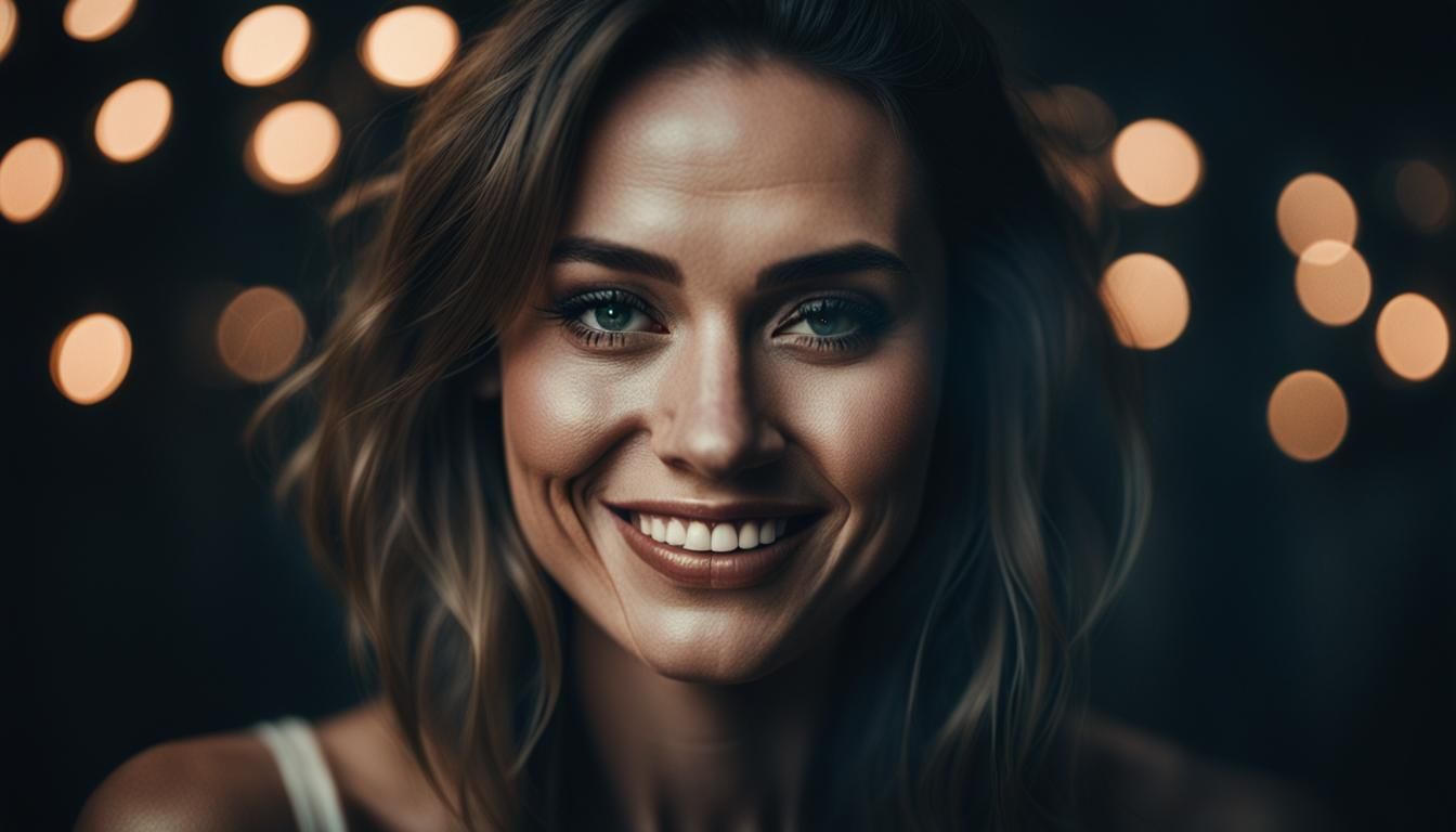 Cinematic Portrait of a Beautiful Woman with Enigmatic Smile