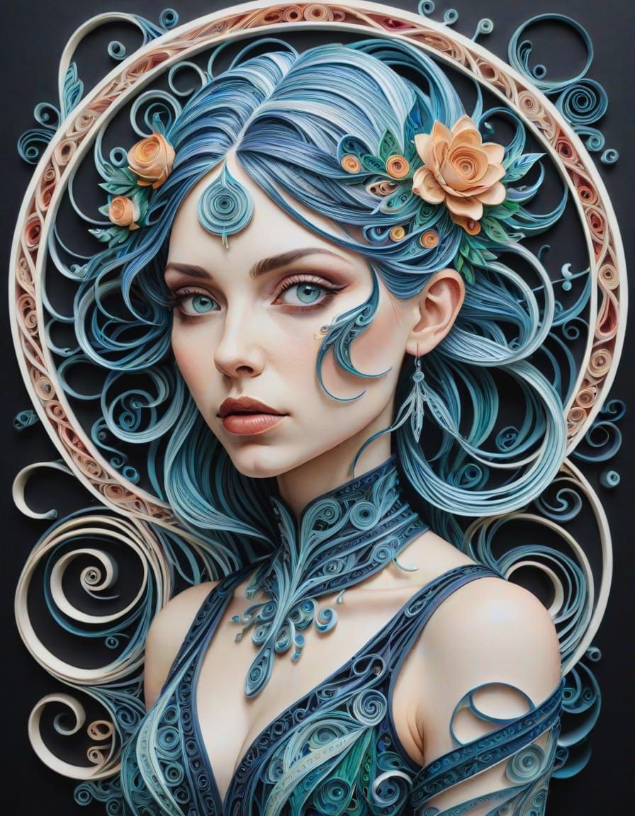 Aetherpunk Goddess in Whimsical Watercolor Quilling