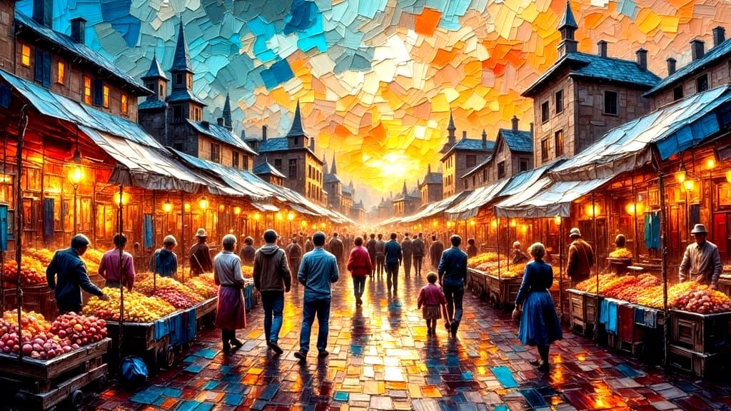 Impasto Marketplace Scene in Vibrant, Expressive Style