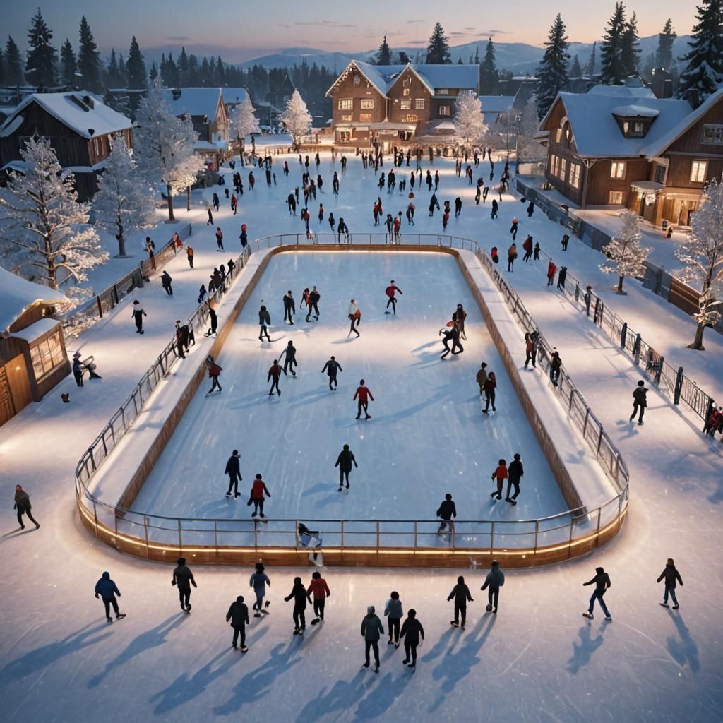 Winter Skating Rink Scene in Photorealistic Style