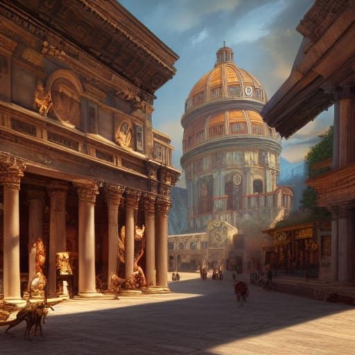 Grand Roman Market Entrance in Detailed Matte Painting