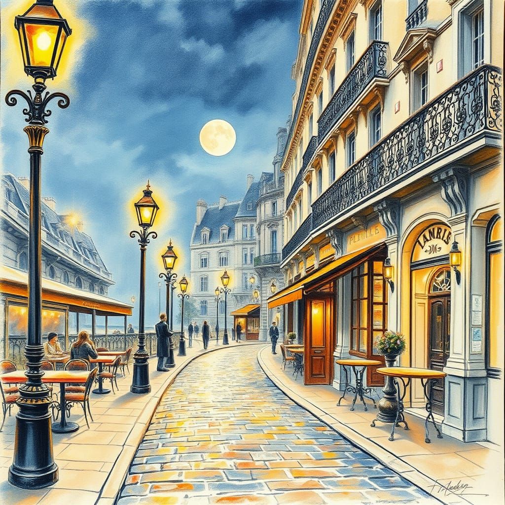 Magical Parisian Night Sketch in Colored Pencil