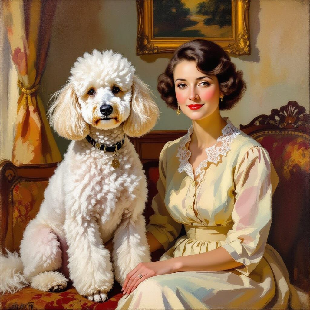 Impressionist Oil Painting of Poodle and Elderly Lady