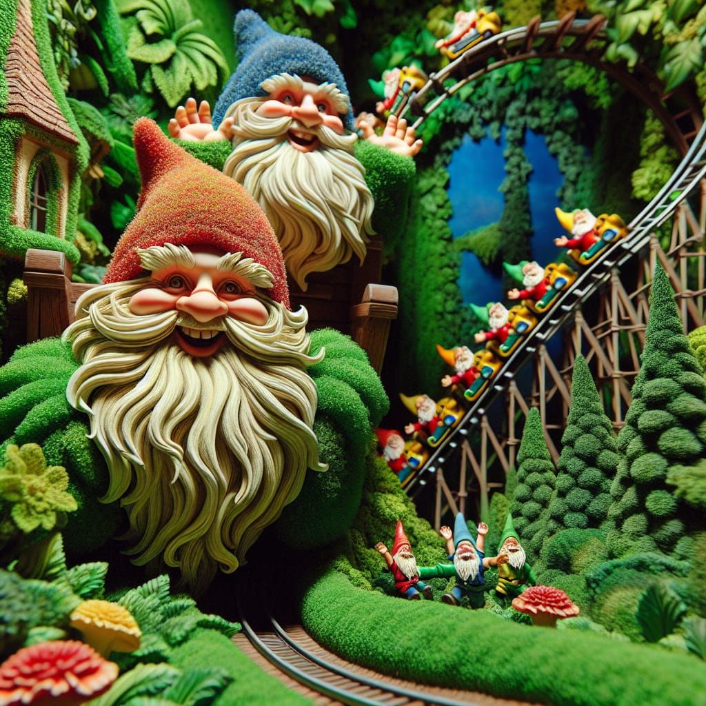 Garden Gnomes Ride Rollercoaster in Lush Theme Park