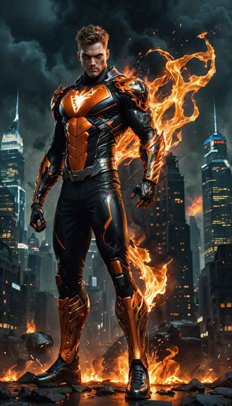 Photorealistic full body portrait of a superhero, featuring ...