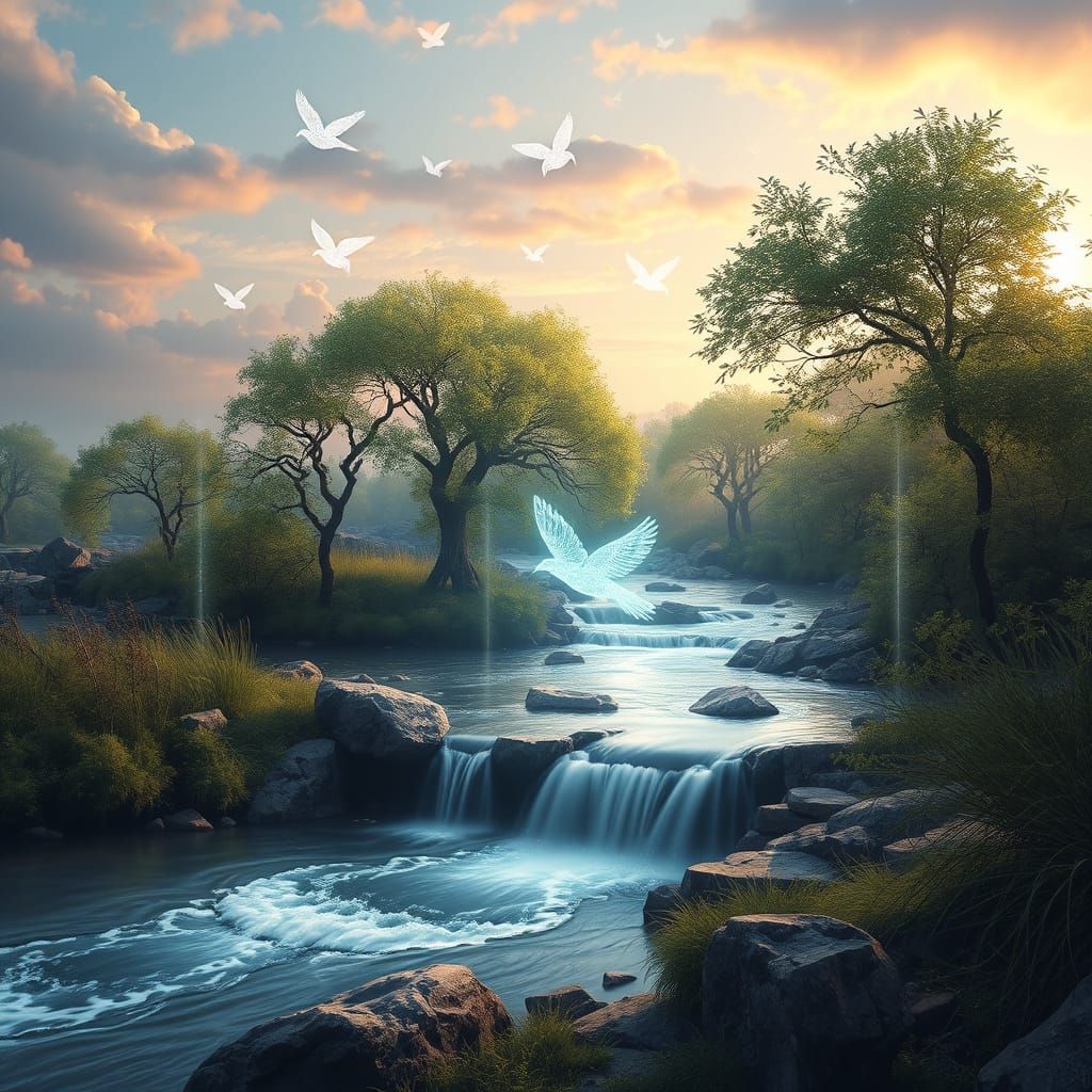 Serene Nature Scene Blending Reality and Technology