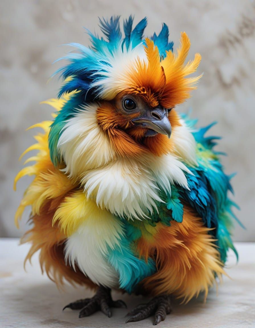 Alcohol Ink Painting of a Fluffy Silkie Chicken