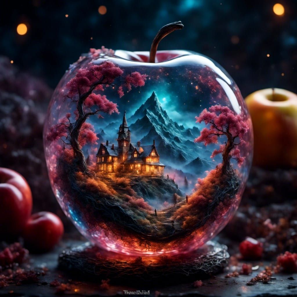 Burning Tea Light in Glass Apple, Fantasy Art
