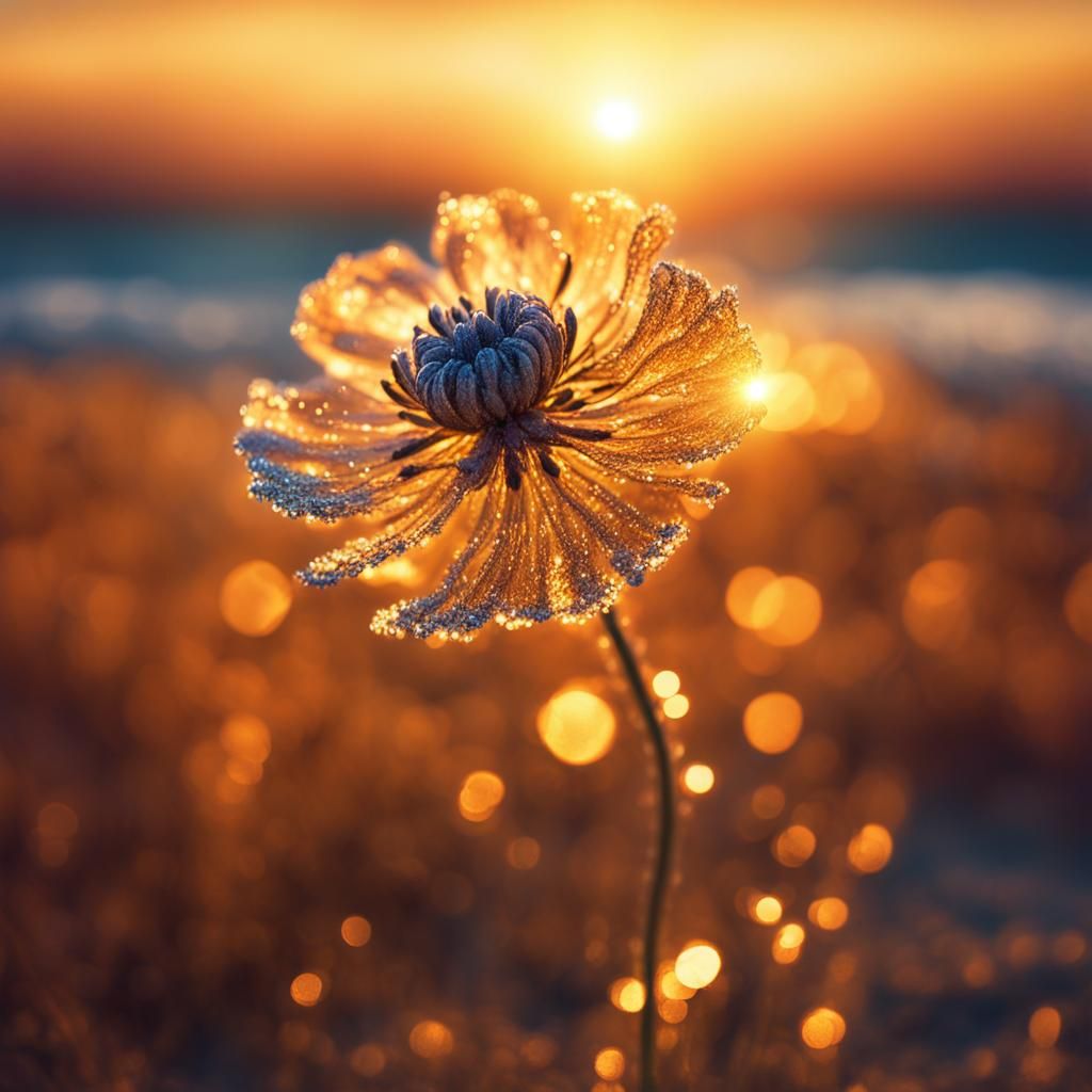 Luminous Flower in Golden Sunset, Photorealistic 3D Render