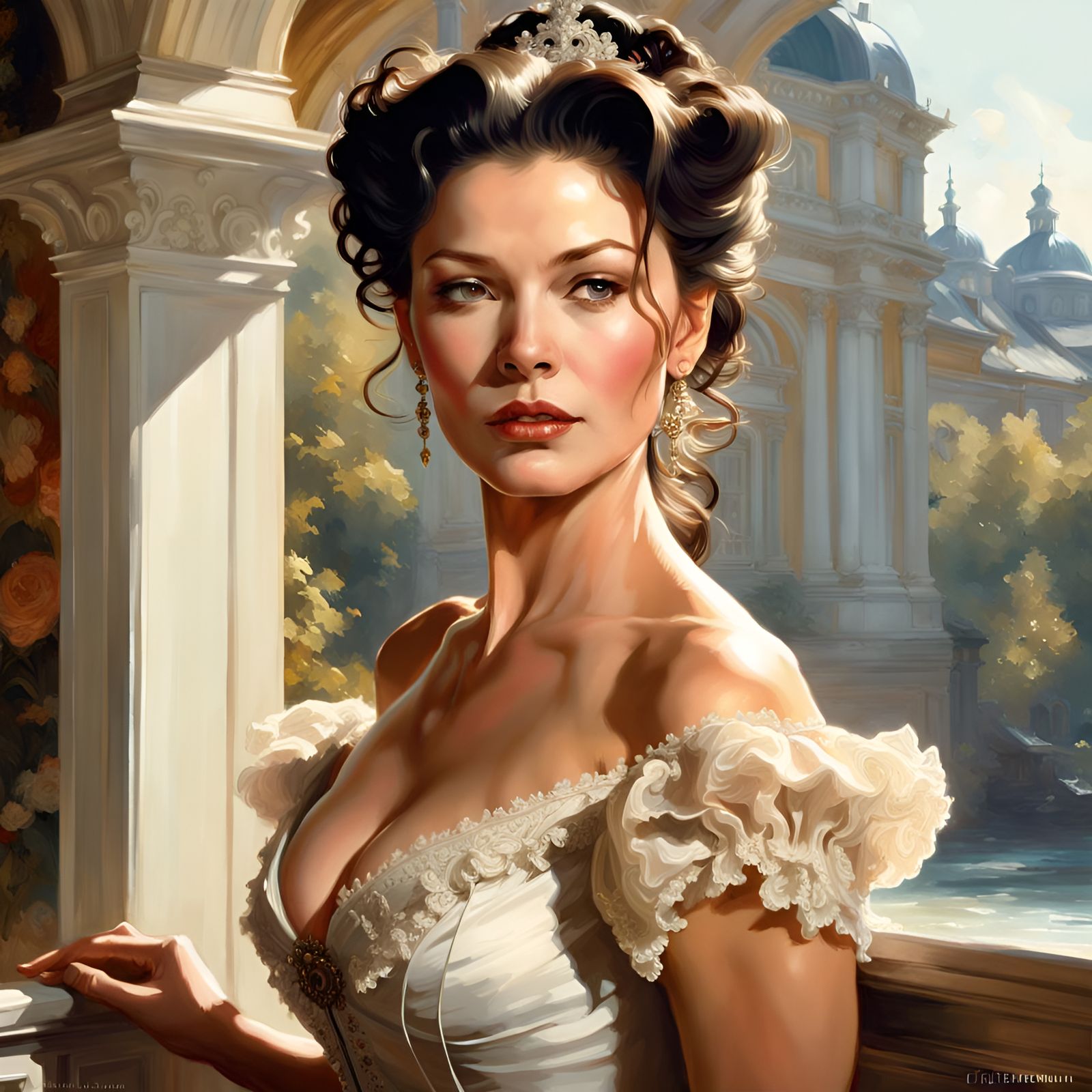 Catherine Zeta-Jones Rococo Portrait in Pin-Up Style
