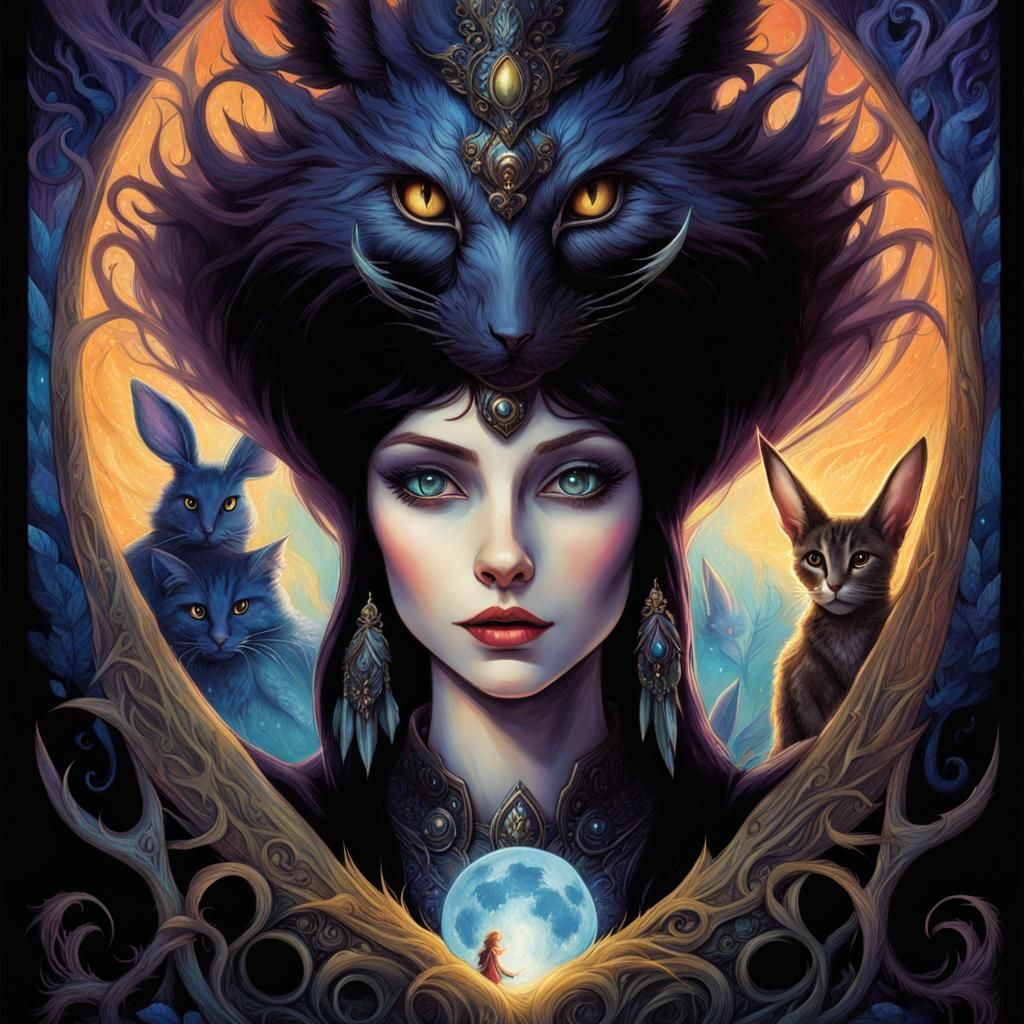 Fey Princess with Shadow Creatures in Burton Style