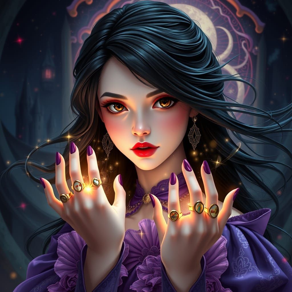 Ethereal Fantasy Mage in Lavish Violet Gown