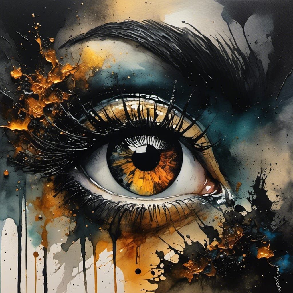 Abstract Portrait with Vibrant Water-Ink Colors