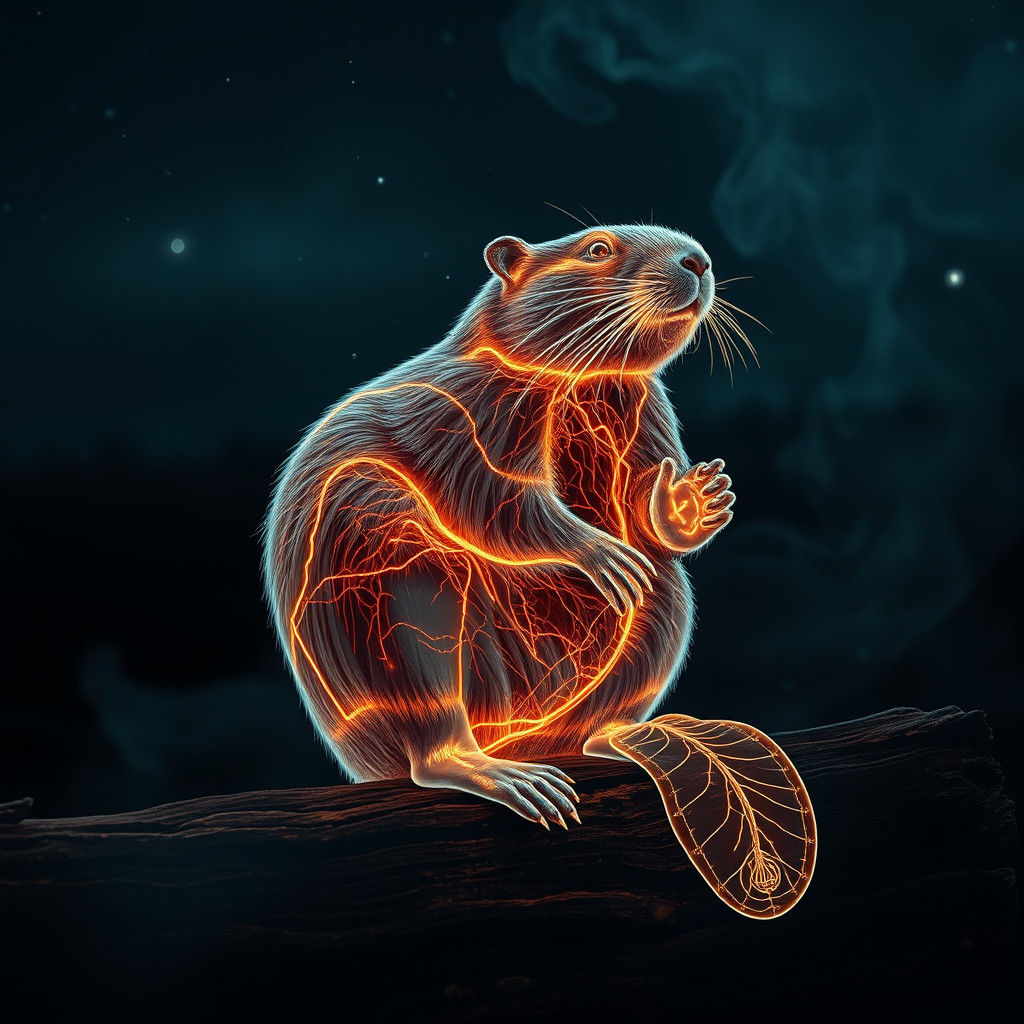 Neon X-Ray Beaver Under Night Sky