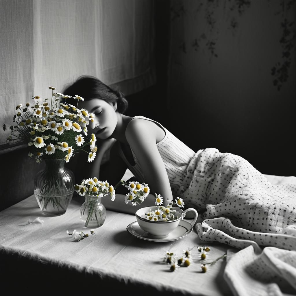 Serene Woman with Camomile in Leiter Style