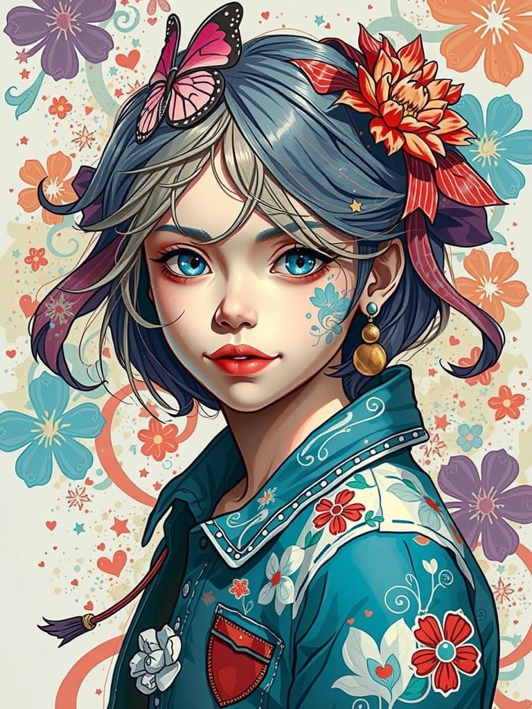 Vibrant Anime Goddess in Cyberpunk Chic