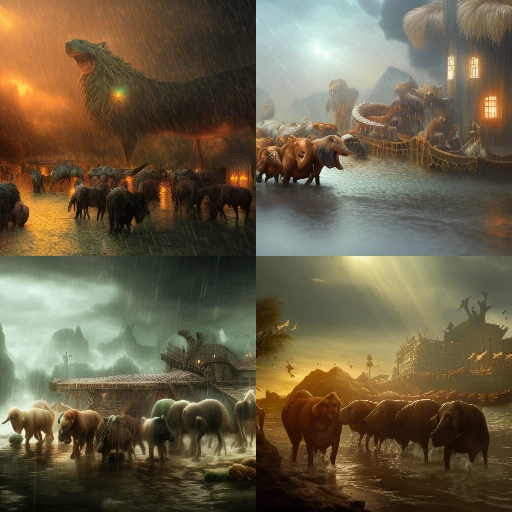 Animals Boarding Noah's Ark: Detailed Matte Painting