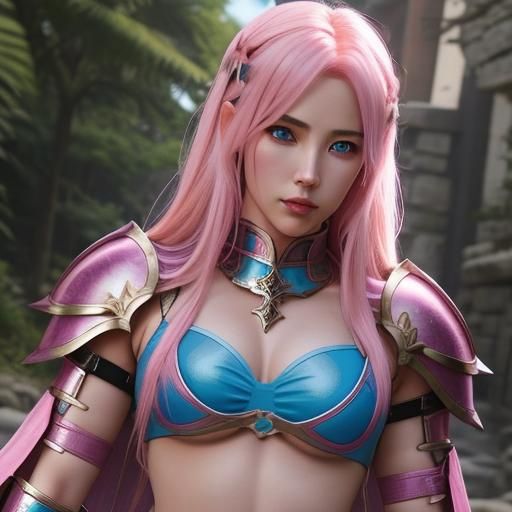 Transgender Aasimar Paladin with Pink Hair in Bikini Armor