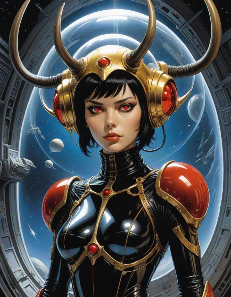 Cyberpunk Space Explorer with Stag Antlers