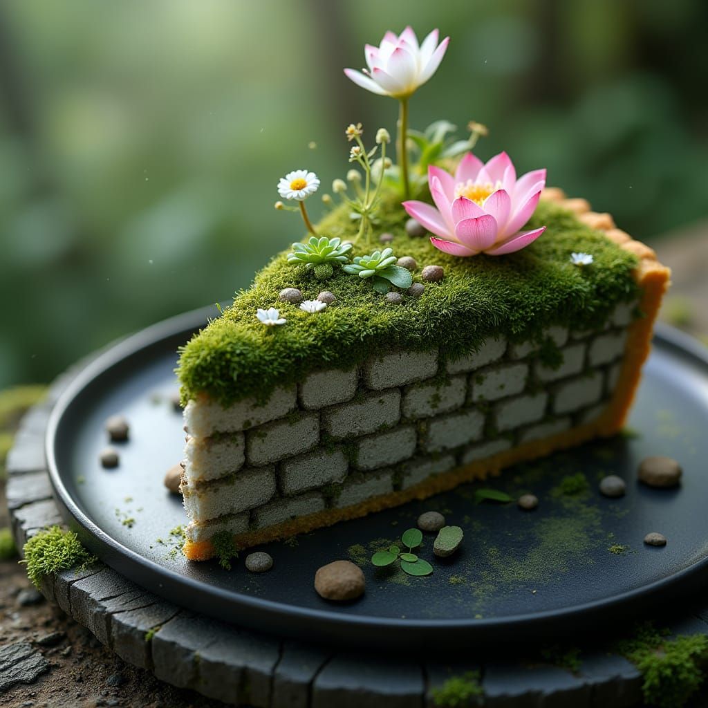 Miniature Moss Garden Pie Slice in Ultra-Realistic Detail