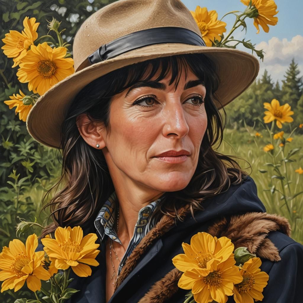 A realistic oil painting of ghislaine maxwell