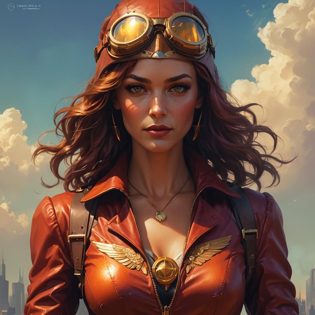 Superheroine in Cityscape Sunset: Fantasy Concept Art