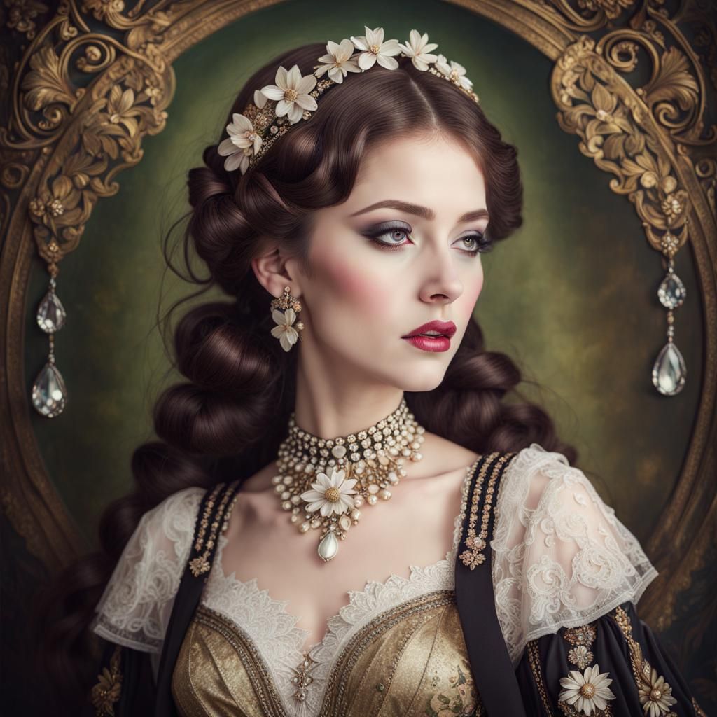 Embellished Portrait in Art Nouveau Style
