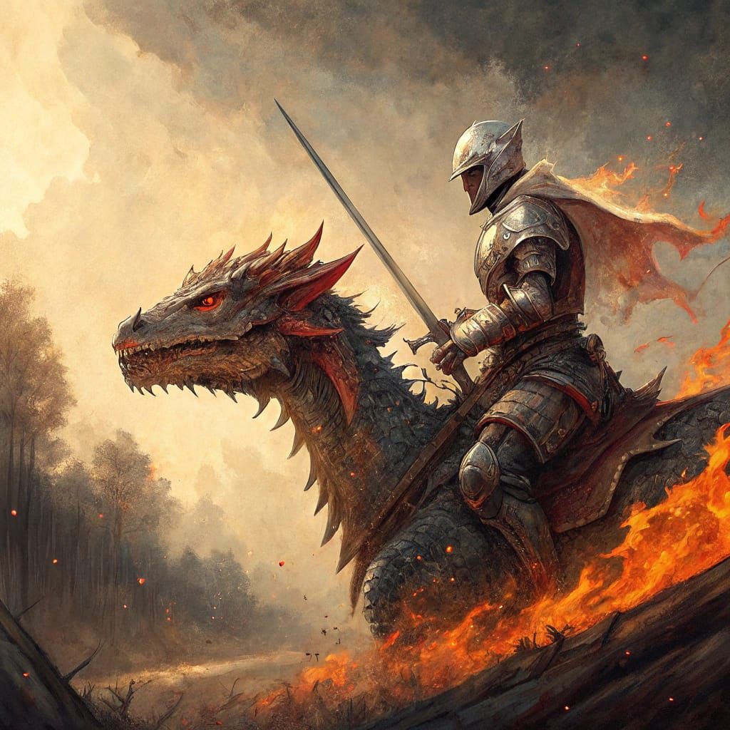 Cyberpunk Dragon Rider in a Melting Oil Painting