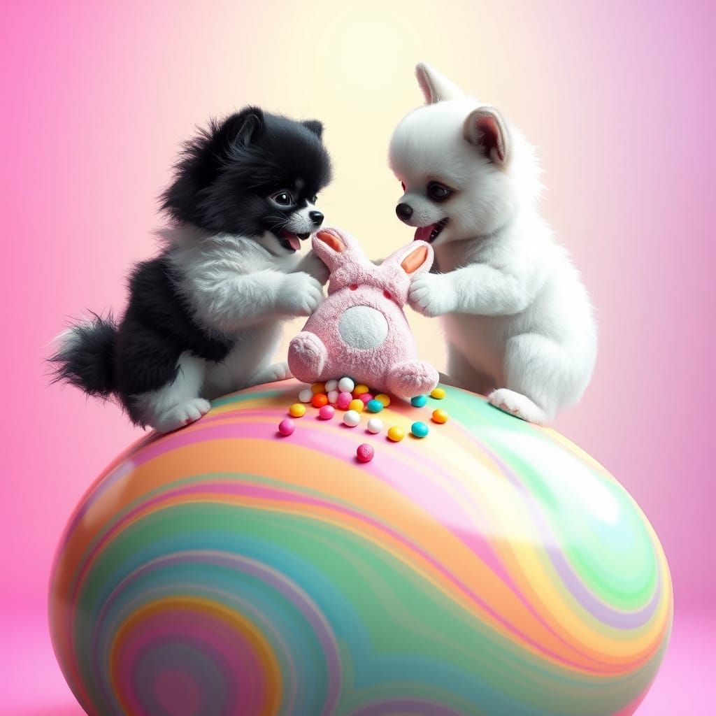 Whimsical Pups Engage in Playful Easter Egg Battle