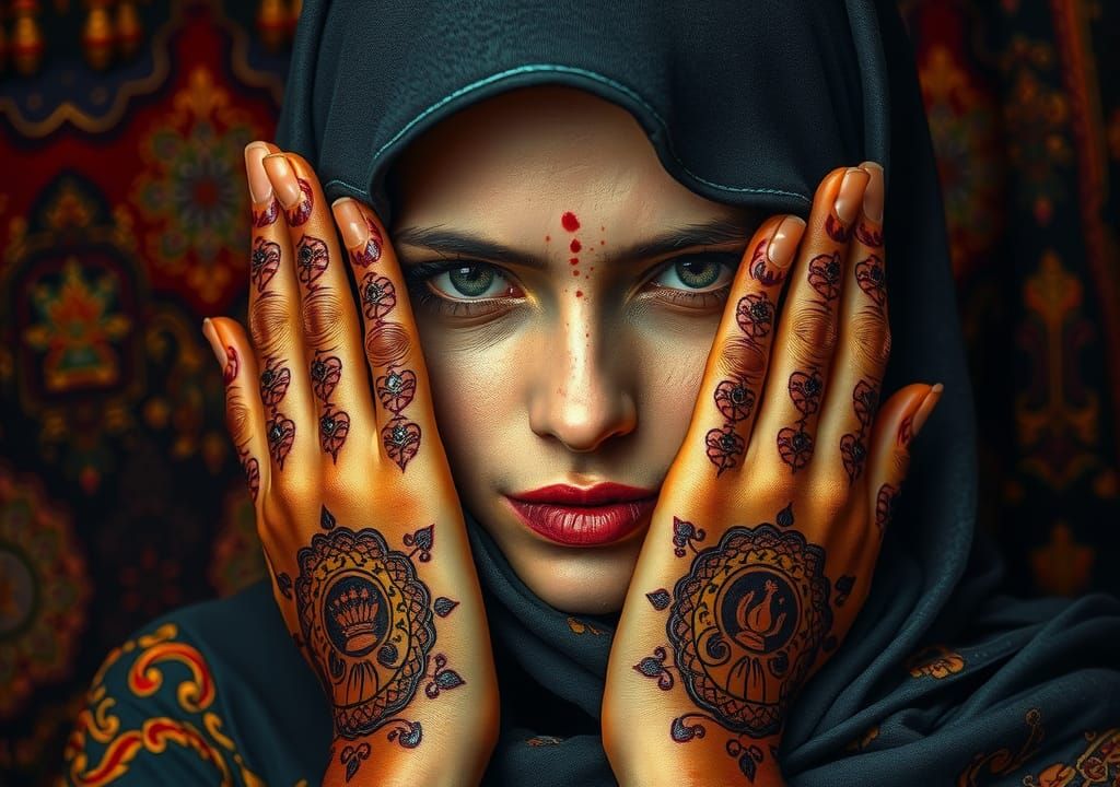 Veiled Woman Portrait in Sumptuous Surrealist Style