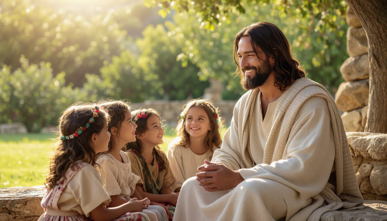 Jesus Blessing Children in a Golden Garden
