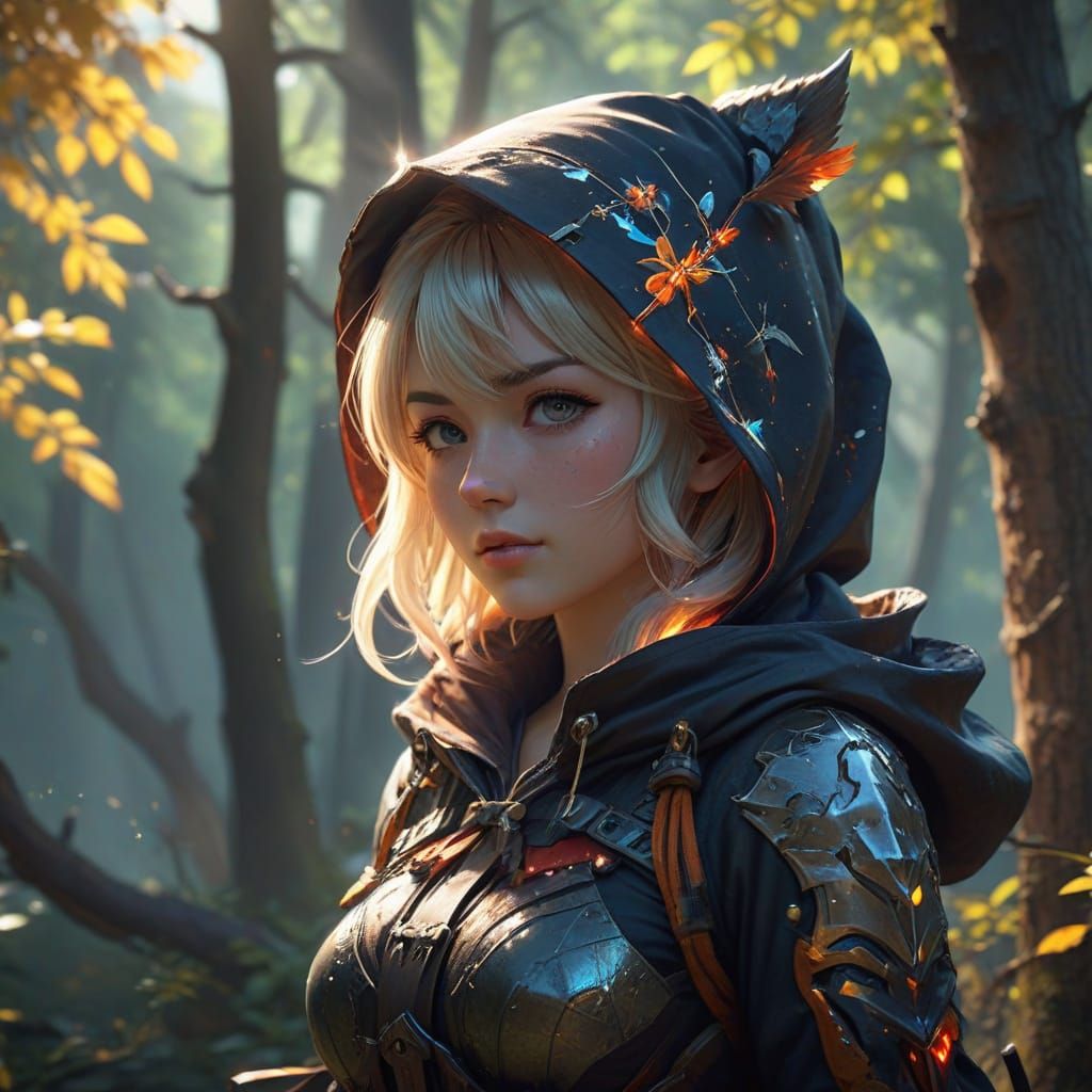 Vibrant Anime Forest Maiden