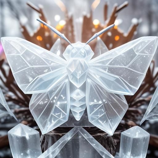 Icy Moth Sculpture in Synthwave Style
