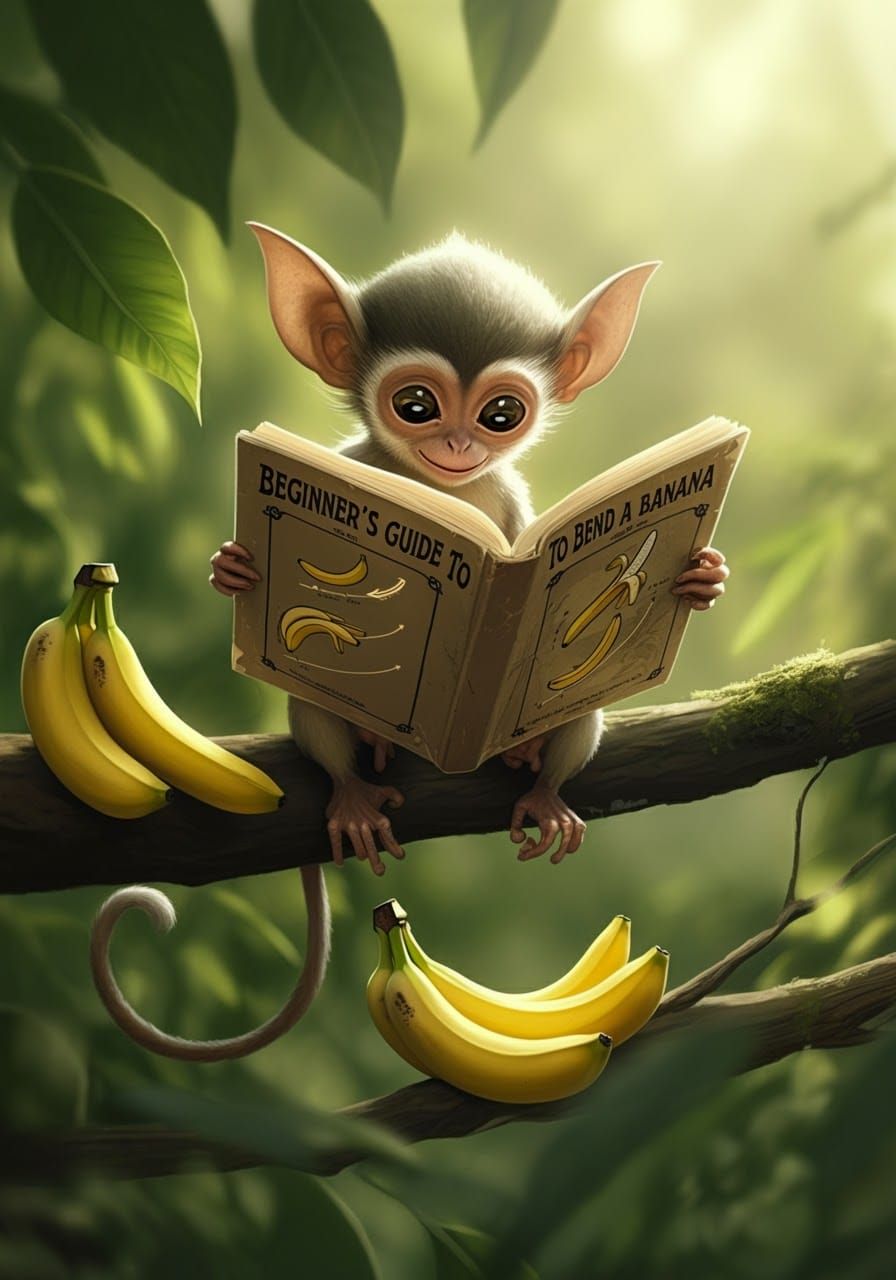 Monkey Studies Banana Bending Guide Illustration
