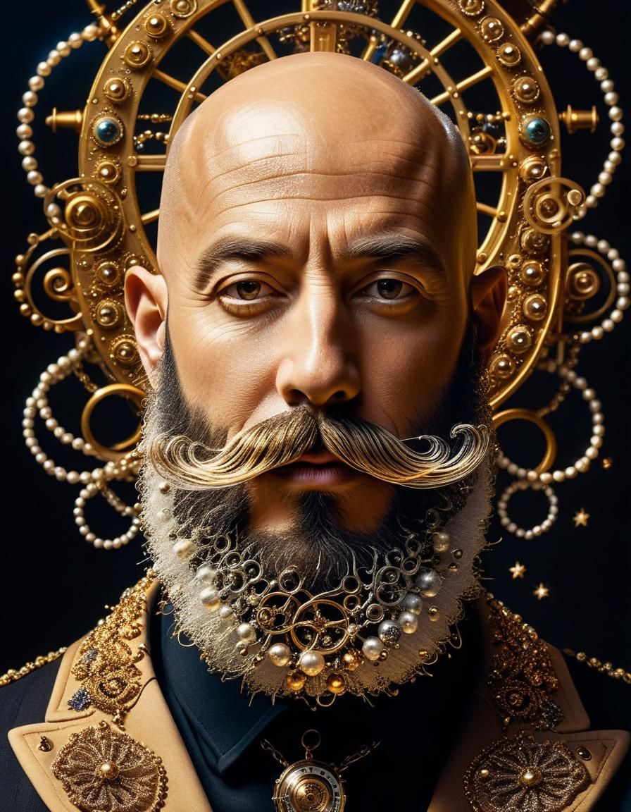 Surreal Portrait of Man with Ornate Beard
