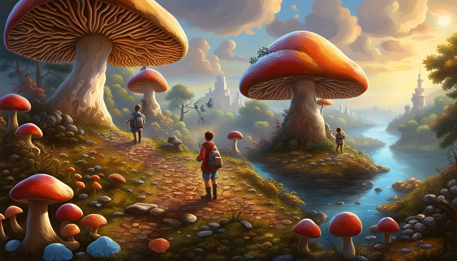 Hiking through mushroom forest to the kings castle…