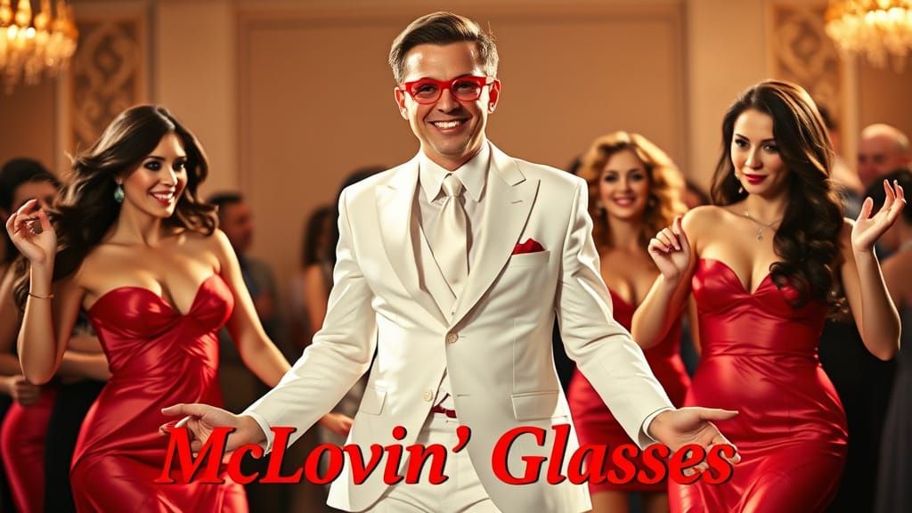 Dapper Man Dancing with Ladies in Red-Frame Glasses
